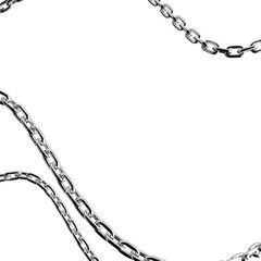 Abstract curved silver metal chain fragment on white