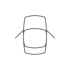 Overhead view of a car with rounded edges and two lines extending from the sides in a simple outline drawing