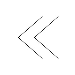 Two left pointing angle brackets stacked diagonally in a simplistic line drawing on a white background scene