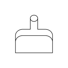 Illustration of a simple outline drawing featuring a dustpan with a cylindrical handle on a white background