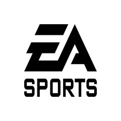 Black and white ea sports logo featuring a stylized ea symbol above the word sports in a bold sans serif font