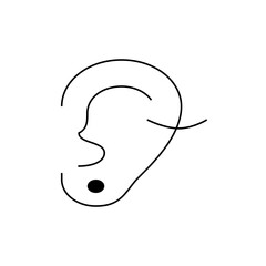 Illustration of a human ear with a pierced lobe and simple line drawing on a white background design art