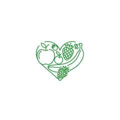 Heart Shape Filled With Healthy Fruits and Berries Illustration.