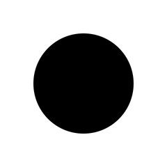 A simple graphic featuring a solid black circular shape centered on a plain white background design element