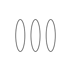 Illustration of three vertically aligned elongated ovals with black outlines on a white background space art