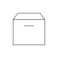 Illustration of a simple square box with a slightly trapezoidal top and a small horizontal line on the front
