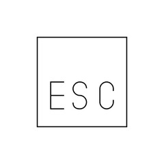 Square containing the letters e s and c in a simple line drawing with a minimalist design aesthetic look