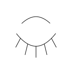 Simple line drawing of a closed eye with eyelashes and eyebrow in black and white illustration