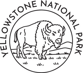 Yellowstone National Park -Bison monoline vintage outdoor badge design