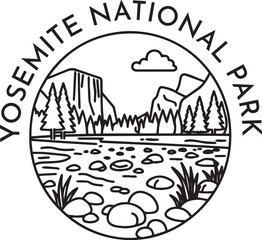 Yosemite National Park monoline vintage outdoor badge design