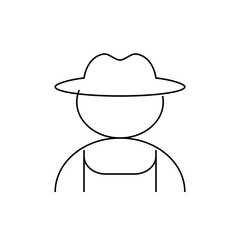 Illustration of a person wearing a hat and overalls depicted with simple black lines on a white background