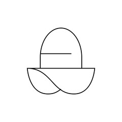 Illustration of a sun hat with a rounded top and a brim that has a curved design on the sides