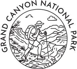 Grand Canyon National Park - Hiking monoline vintage outdoor badge design