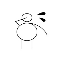 Simple stick figure of a person touching their head with two water droplets nearby in black and white