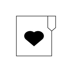 Illustration of a square with a heart inside and a bookmark on the right side in black and white