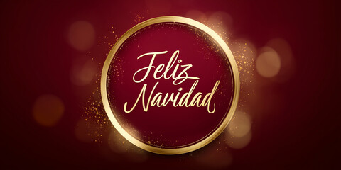 Feliz Navidad gold ring on red sparkling background poster