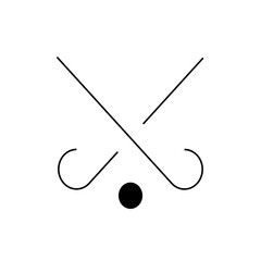 Illustration of two crossed hockey sticks with a black puck positioned underneath them centrally