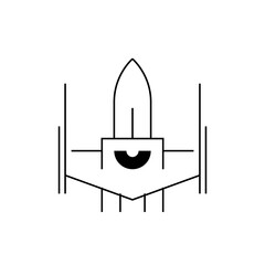 Minimalist abstract illustration featuring geometric shapes and a crescent moon like form in black and white