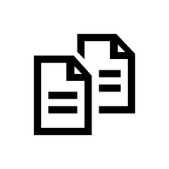 Two simple documents with folded corners and horizontal lines representing text in a minimalist style icon