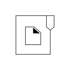 Square folder icon containing a document with a folded corner in simple black and white outline style