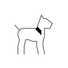Stylized outline of a dog with a collar standing on a white background in a simple vector drawing style