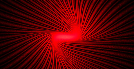 Intense red abstract vortex with swirling black lines radiating from a central glowing light, creating a hypnotic, energetic, and dramatic tunnel effect or spiral movement.