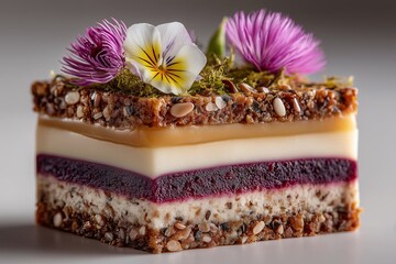 A piece of cake with bright flowers