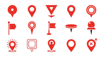 Collection of Red Location Pin Icons for Navigation and Mapping Applications