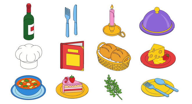 A collection of culinary and dining icons, perfect for restaurant menus, food blogs, or recipe apps