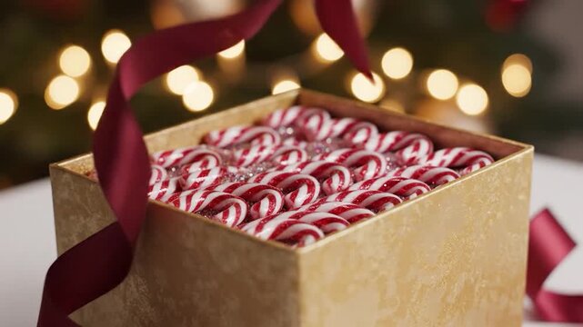 Christmas Gift Box Opening to Reveal Candy Canes.