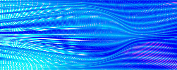 Vibrant abstract background featuring a dynamic flow of brilliant blue and cyan light waves, creating a modern, high-tech, digital texture and water-like ripple effect.