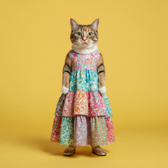 Cat in Colorful Floral Dress