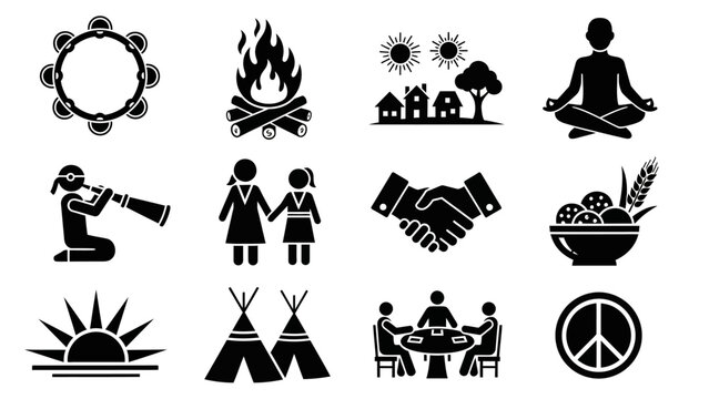 Collection of lifestyle and social activity icons representing community and harmony - Powered by Adobe