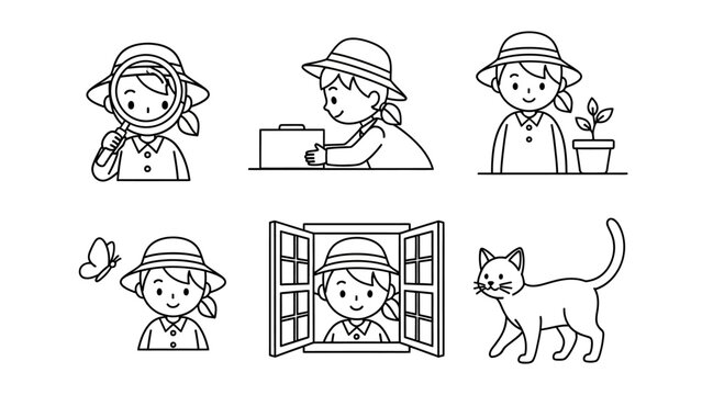 Children's learning and exploration, illustrated with icons of discovery and nature