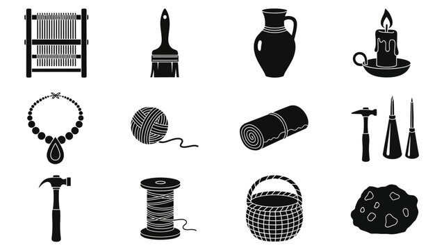 Collection of crafting and artisanal tools and materials - Powered by Adobe