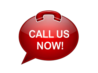 Red speech bubble with phone receiver isolated PNG, call us now message for marketing and advertising on transparent background