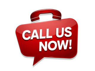 Red telephone handset speech bubble PNG isolated on transparent background, call us now message for communication and customer service