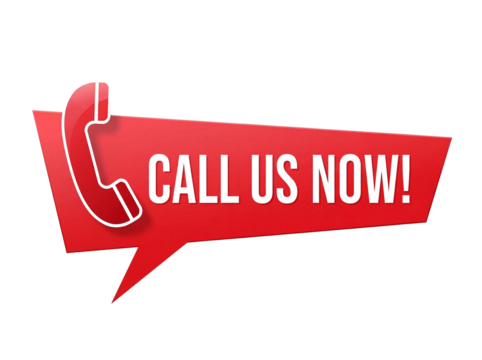 Red speech bubble with phone receiver and Call Us Now text isolated PNG, communication concept for advertising and marketing