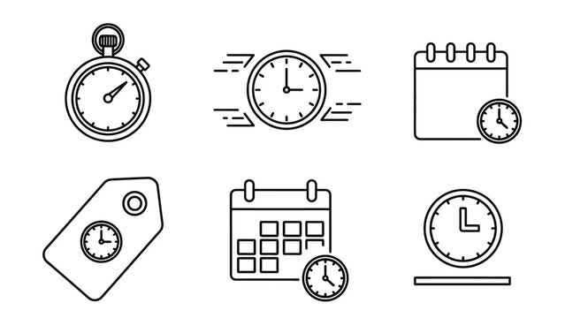 Time Management Icons Stopwatch, Calendar, Clock for Business and Scheduling