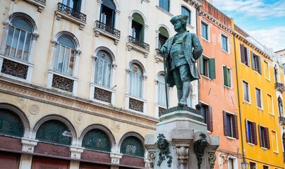 Statue of Carlo Goldoni 1707-1793 - An Italian Playwright from the republic of Venice and known for Some of Italy's best known plays. Audiances admired his ingenious mix of wit and honestty.