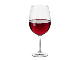 Elegant red wine glass isolated PNG on transparent background, full of rich burgundy liquid for celebrations and fine dining