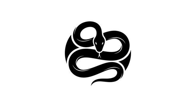 Black coiled snake symbol vector graphic illustration.