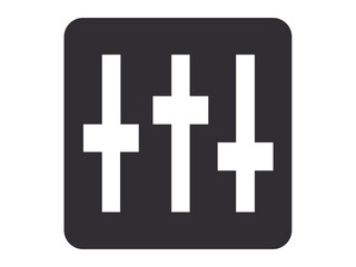 Audio technology, sound engineering, music production, user interface design, application settings, customization. Three vertical slider bars on a black square. Audio technology and sound engineering