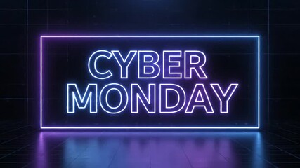 Vibrant neon sign glows with 'Cyber Monday' text, promoting online shopping deals in a futuristic setting. - Powered by Adobe
