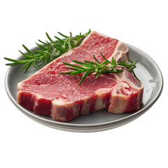 Obraz premium Raw steak on plate with rosemary
