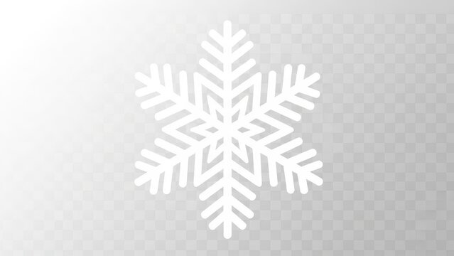 A detailed white snowflake on a transparent background, representing winter and cold.
