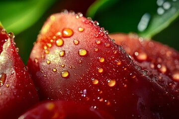 Macro closeup of fresh red tomato with water droplets