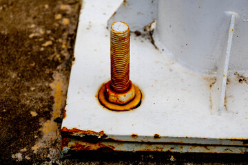 Rusty Sign Pole Socket with Corroded Bolts