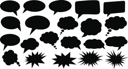 Collection of hand drawn speech bubbles and shapes
