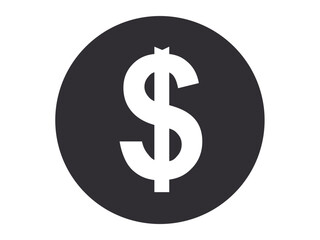 Finance, economy, investment, currency, wealth, budgeting. Bold white dollar symbol centered in a black-filled circle. Finance and economy concept for currency-related usage